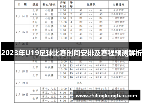 2023年U19足球比赛时间安排及赛程预测解析